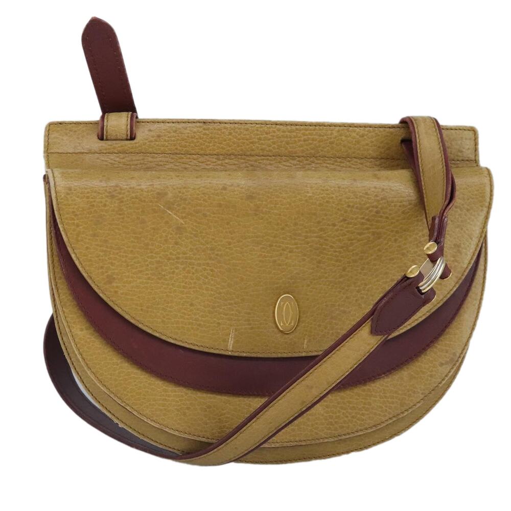 Cartier Shoulder Bag Leather Beige Wine Red